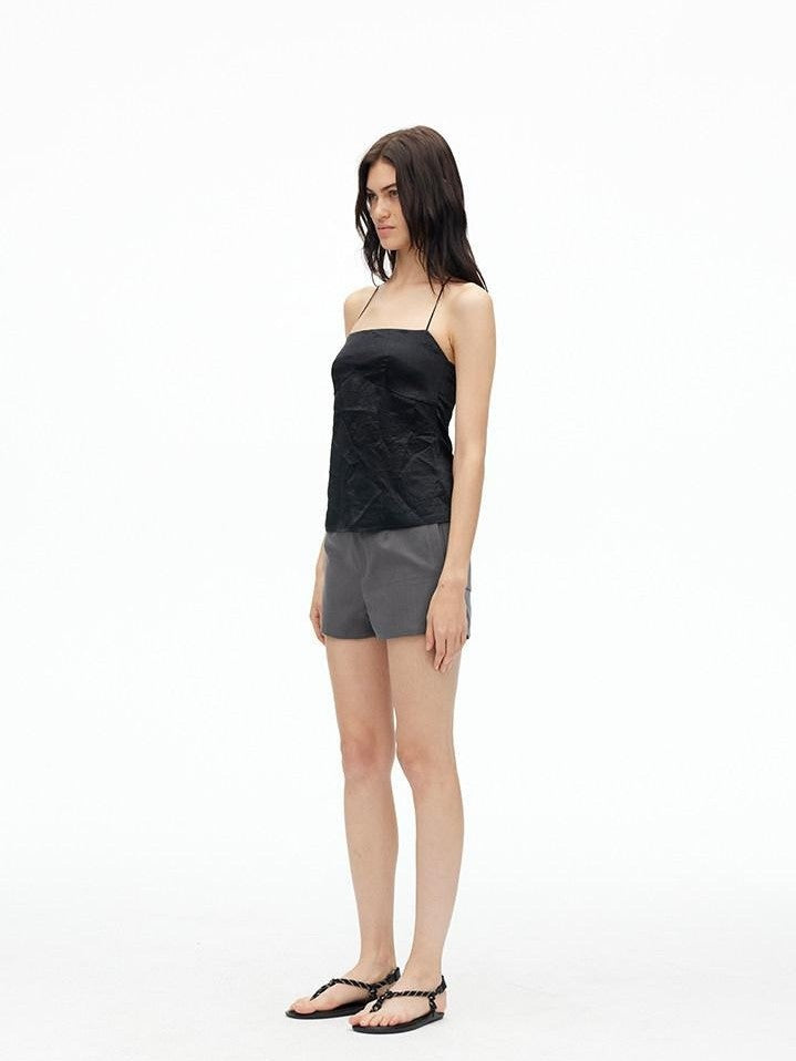 AFTADAWN Matte Micro Crinkle Halter Backless Women&