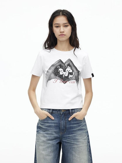 AFTADAWN Creative Printed Crew Neck Slightly Loose Women&