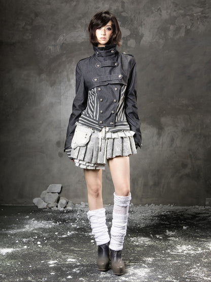 ARIADNAw Denim Blue Asymmetrical Striped Patchwork Original Design Women&