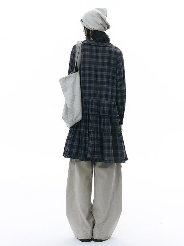 NAPSNAPS Plaid Doll Collar Ruffled Long Sleeve Women&