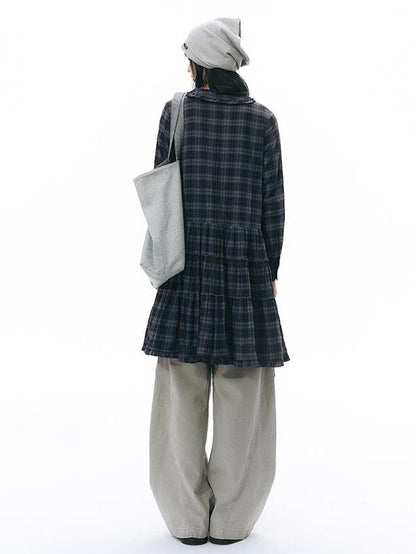 NAPSNAPS Plaid Doll Collar Ruffled Long Sleeve Women&