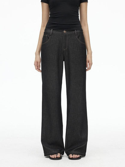 AFTADAWN Faux Denim Back Pocket Embroidery Low Waist Women&