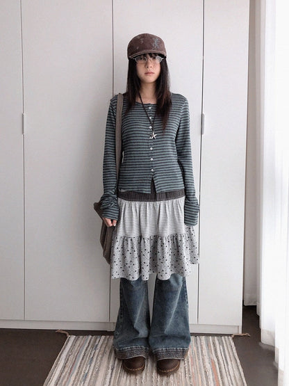 innomoood Variegated Striped Crew Neck Knit Women&