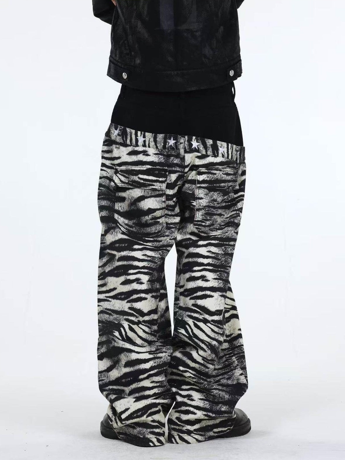 DETW onLine Distressed Zebra Patchwork Asymmetrical Waist Women&