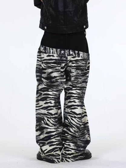 DETW onLine Distressed Zebra Patchwork Asymmetrical Waist Women&