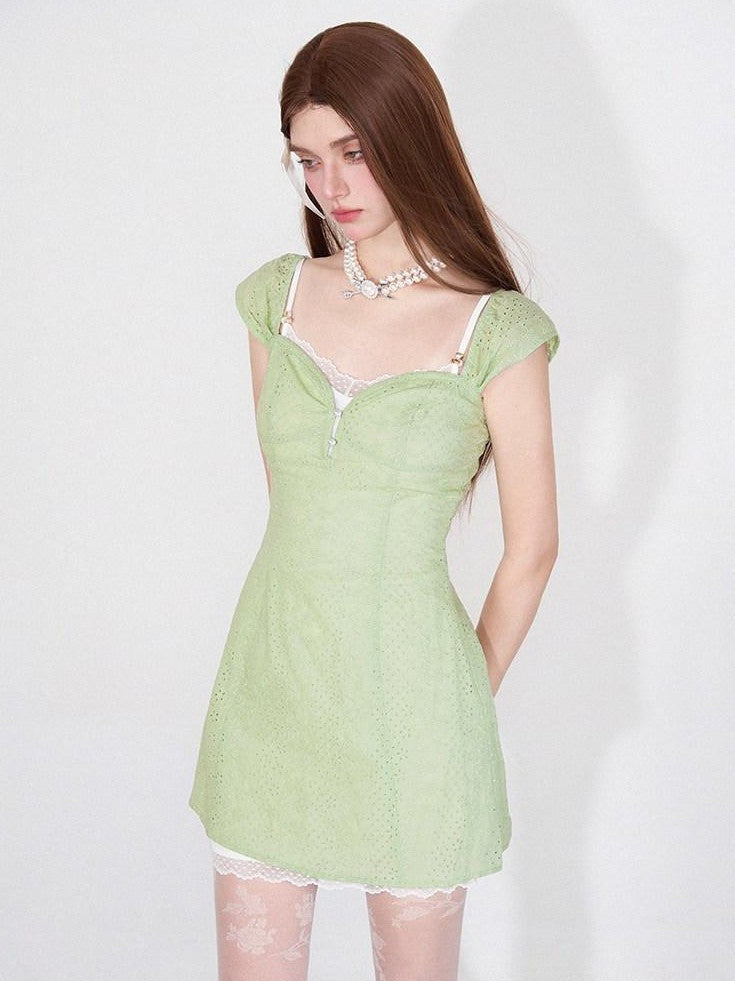 AFTADAWN Mint Green Jacquard Lace Halter Women&