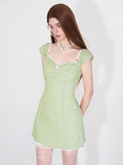 AFTADAWN Mint Green Jacquard Lace Halter Women&