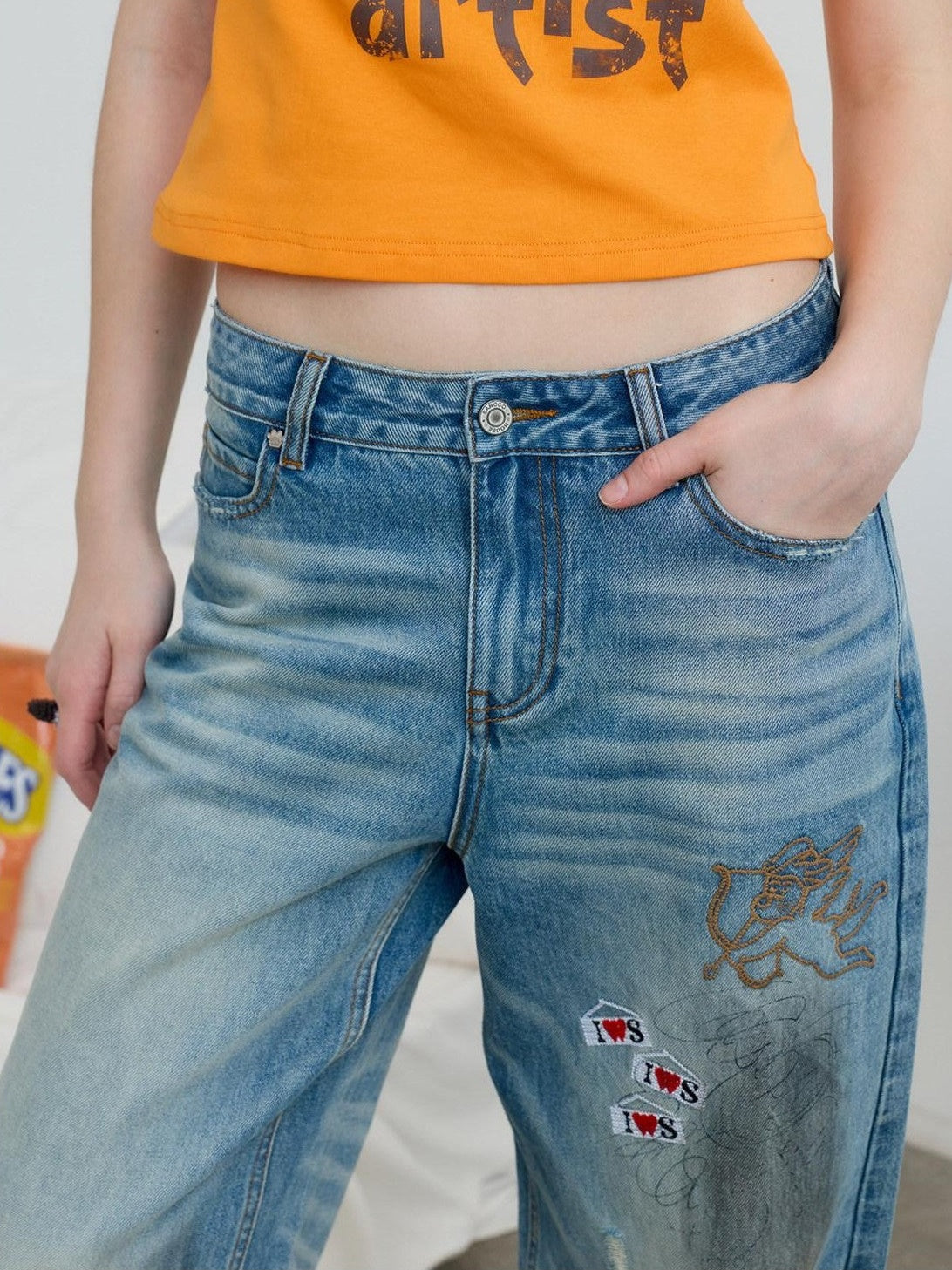 sancco house Vintage Distressed Graffiti Patch Embroidered Women&