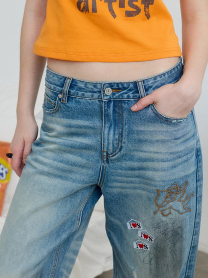 sancco house Vintage Distressed Graffiti Patch Embroidered Women&