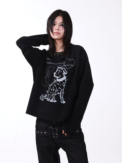 DETW onLine Washed Black Studded Slogan Print Women&