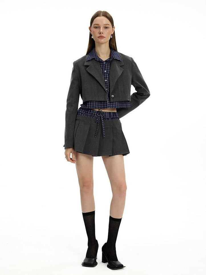 AFTADAWN Plaid Detachable Double Collar Oversized Pleated Women&
