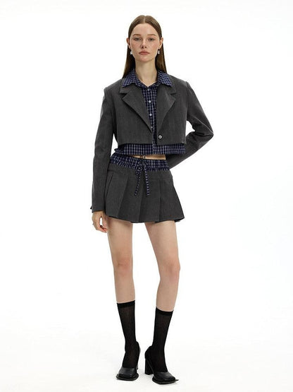AFTADAWN Plaid Detachable Double Collar Oversized Pleated Women&