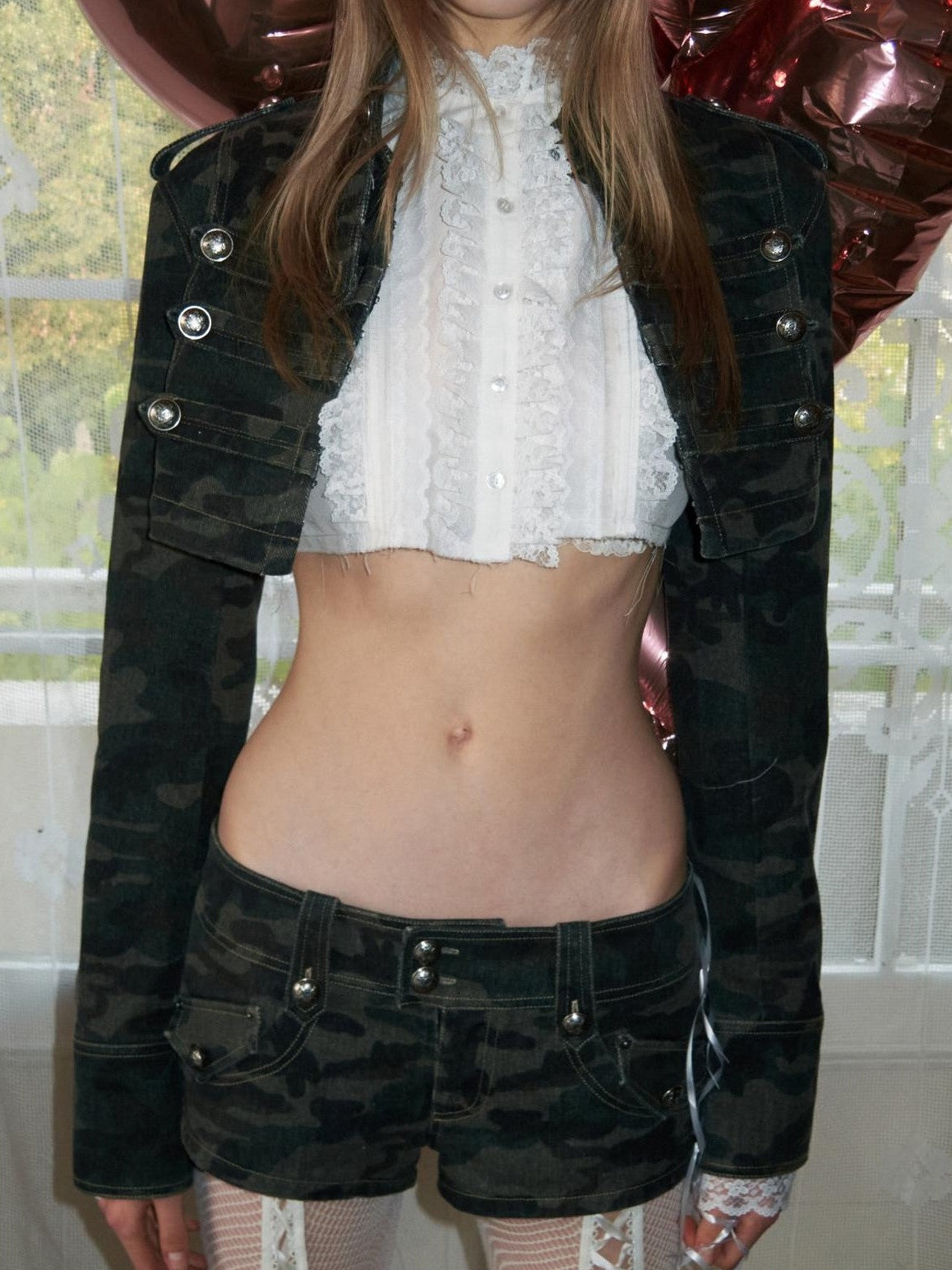 1JINN STUDIO Cropped Napoleon Camouflage Low Waist Women&