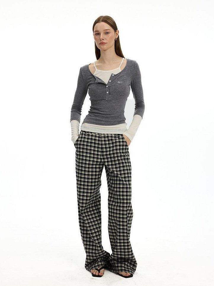 AFTADAWN Colorblock Faux Two Piece Henley Women&