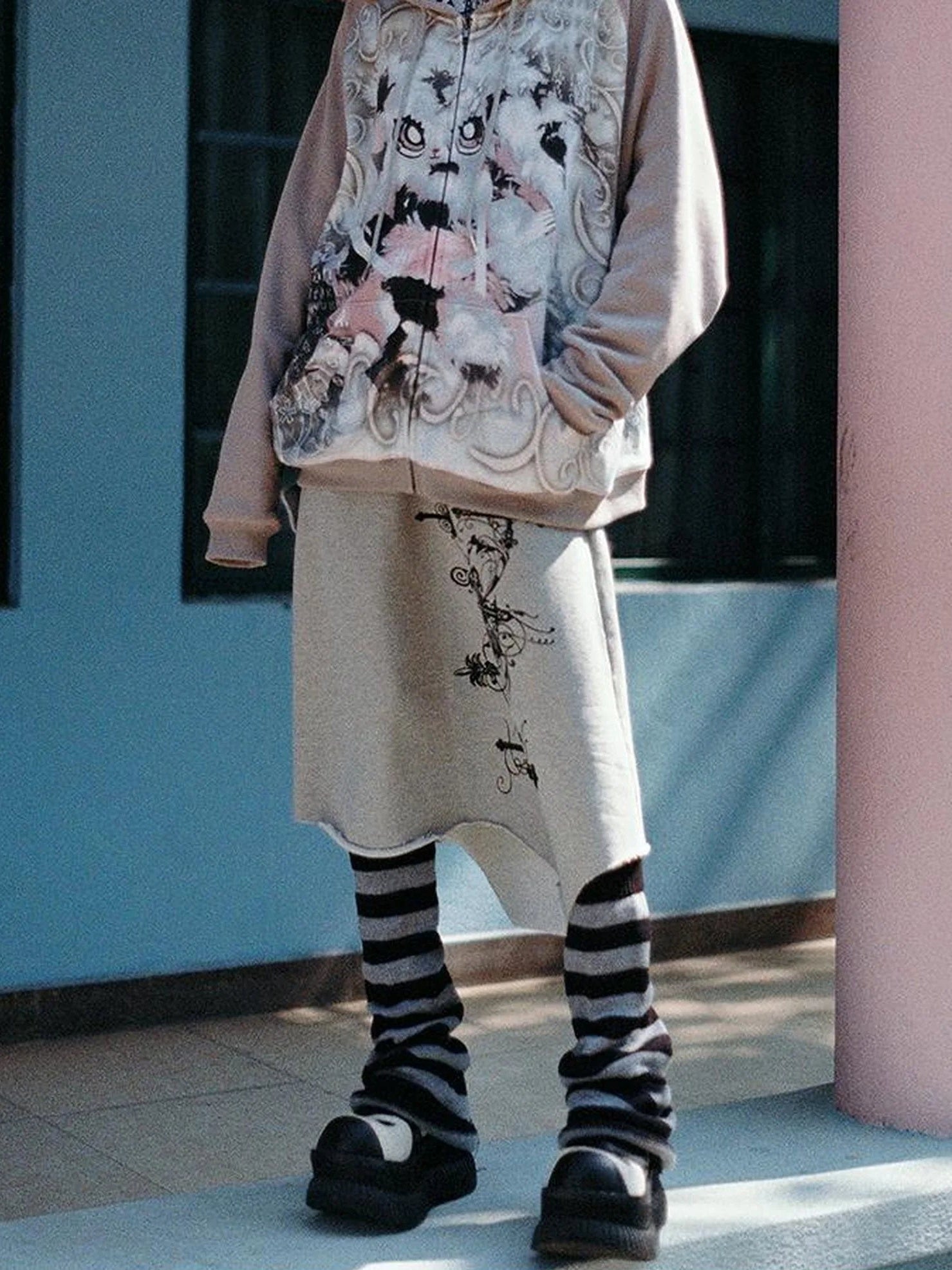 CFIERCE Cute Rabbit Print Loose Hooded Sweatshirt