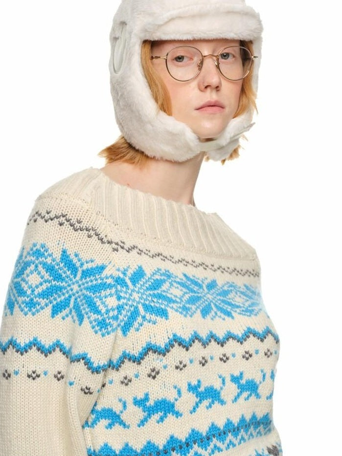 1JINN STUDIO Vintage Chunky Knit Fair Isle Christmas Women&