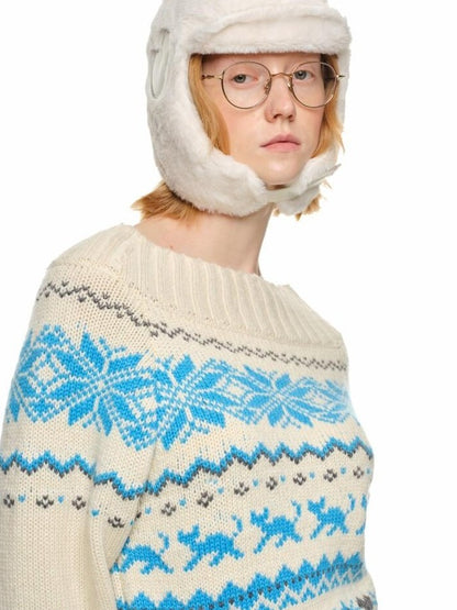 1JINN STUDIO Vintage Chunky Knit Fair Isle Christmas Women&