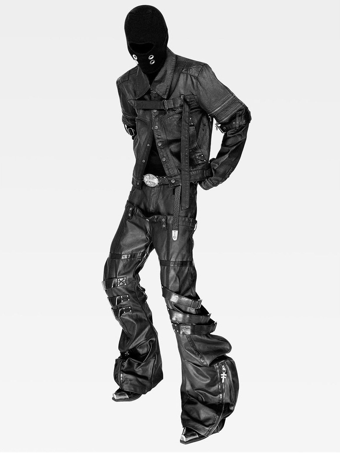 ATAnothingness Dark Detachable Sleeve Lace Up Waxed Denim Women&