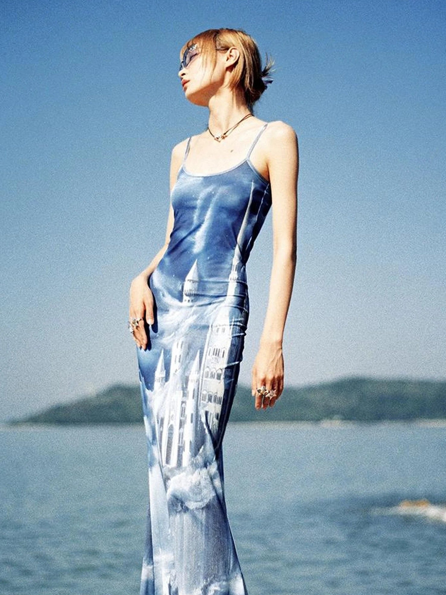 CFIERCE Coastal Castle Floral Print Slip Mermaid Maxi Dress