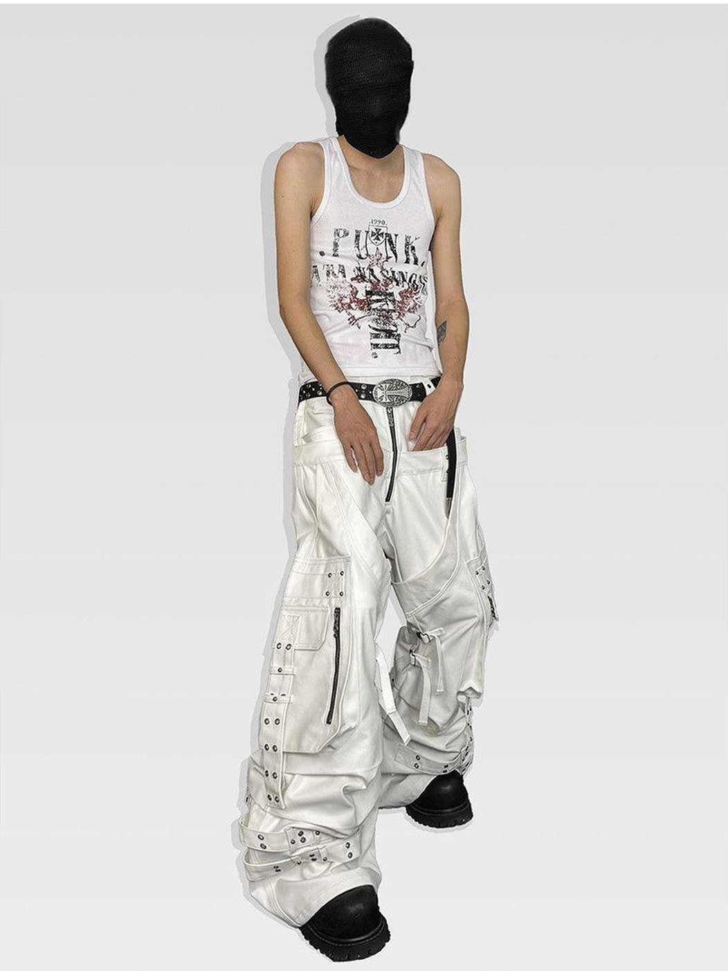 ATAnothingness Silver Moon White Studded Double Waist Waxed Women&