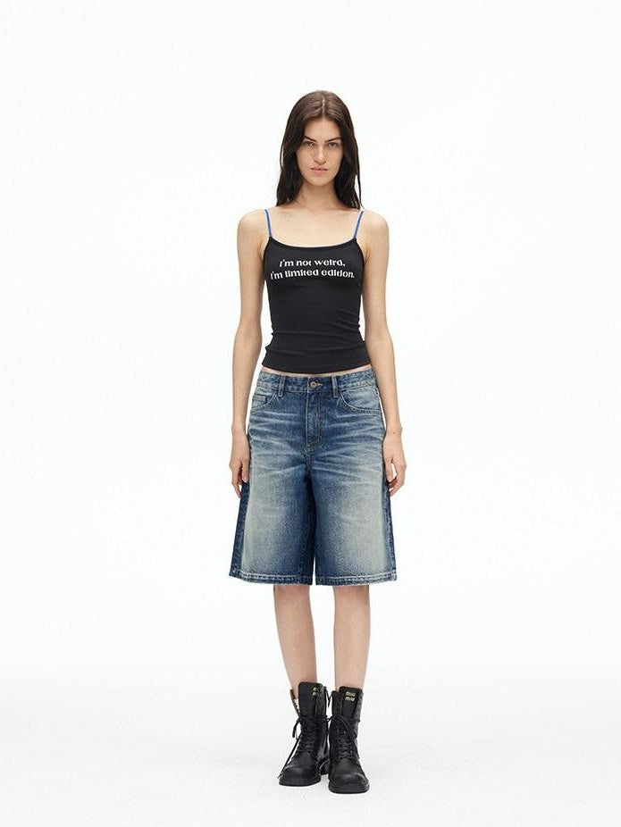 AFTADAWN Deep Blue Vintage Washed Distressed 3d Whisker Women&