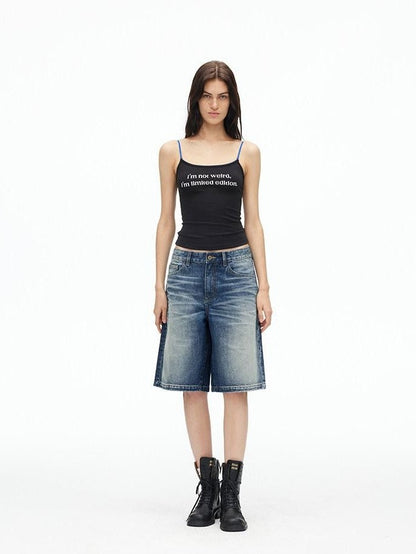 AFTADAWN Deep Blue Vintage Washed Distressed 3d Whisker Women&