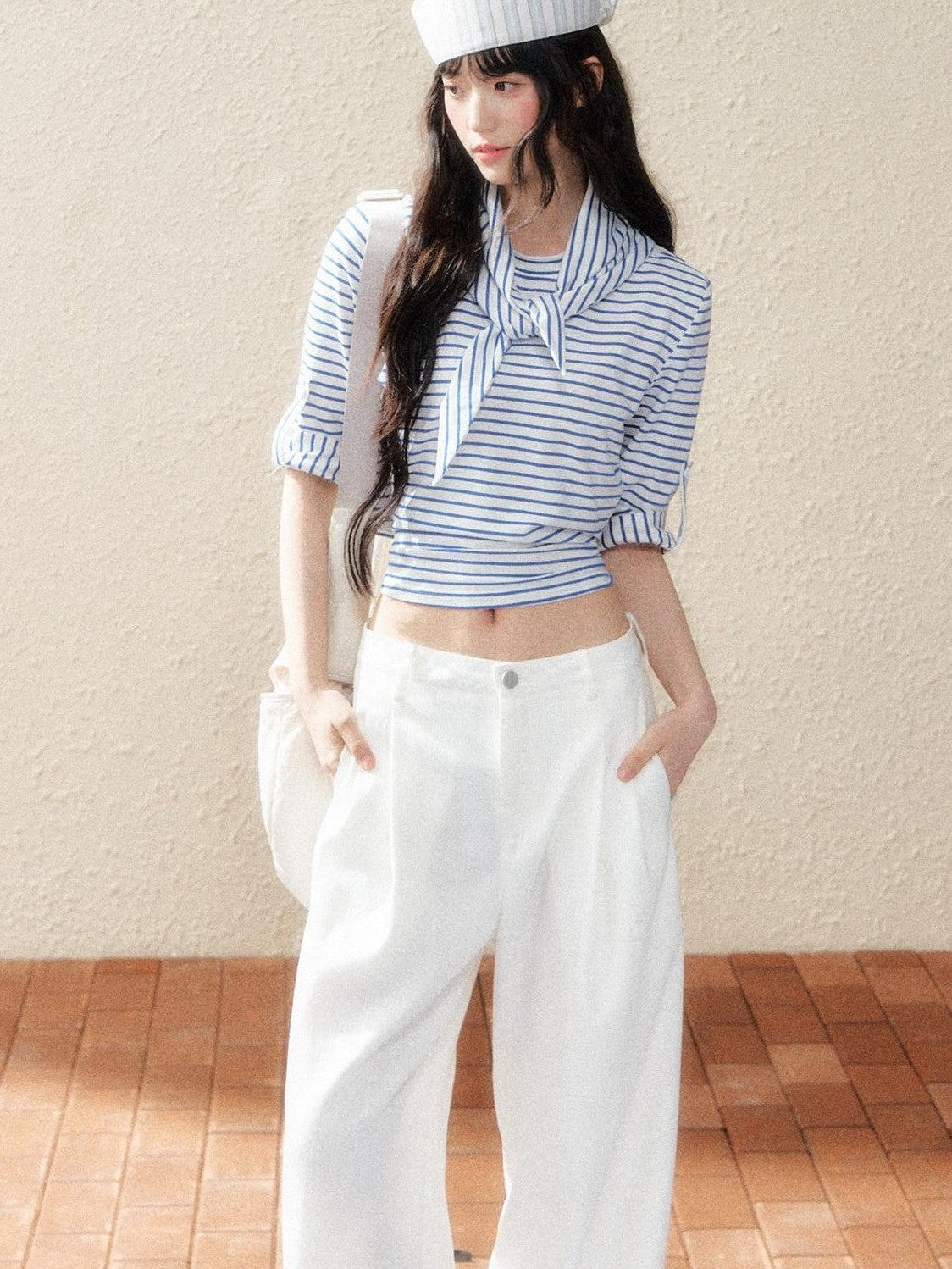 7Shiftin Two Tone Asymmetric Cropped Striped Women&
