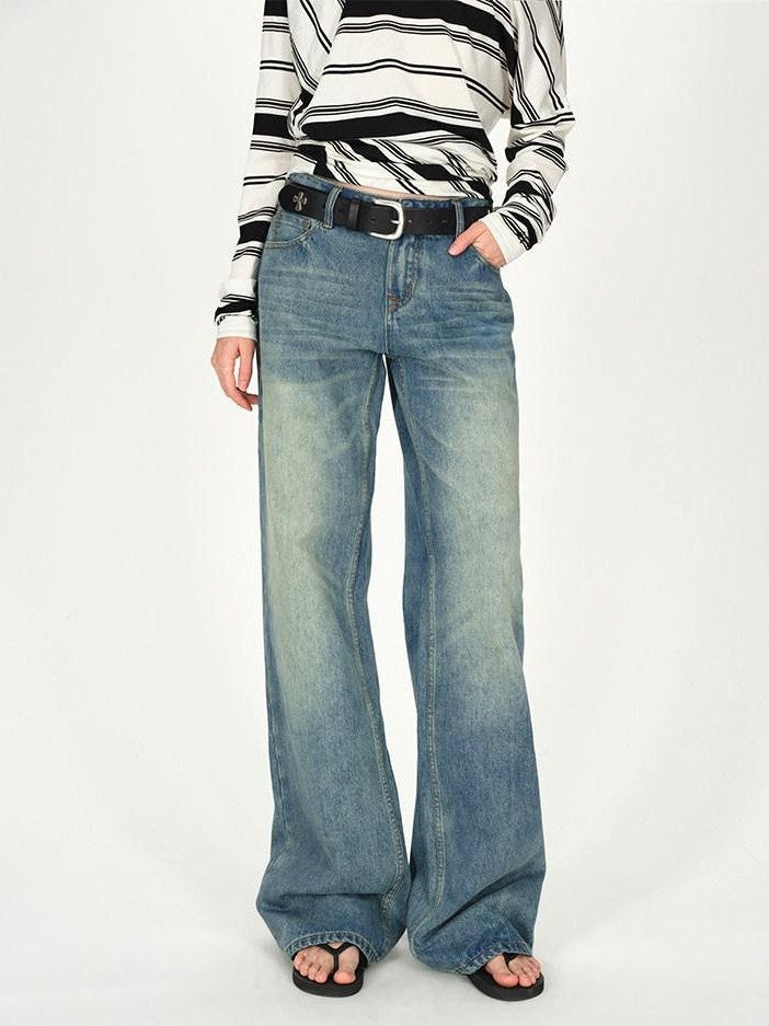 AFTADAWN Vintage Washed Low Rise Wide Loose Women&