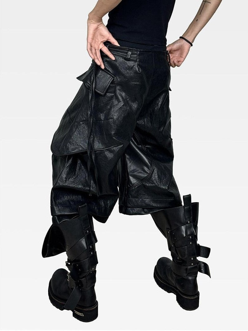 ATAnothingness Knight Black Deconstructed Textured Wax Cropped Loose Women&