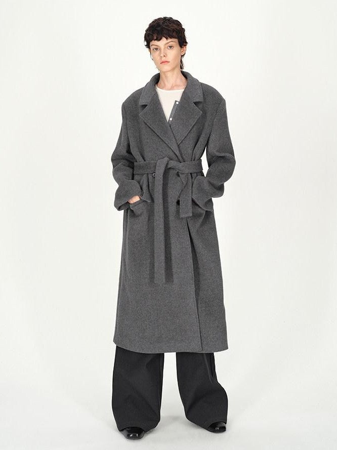 AFTADAWN Gray Double Breasted Half Collar Pocket Long Women&