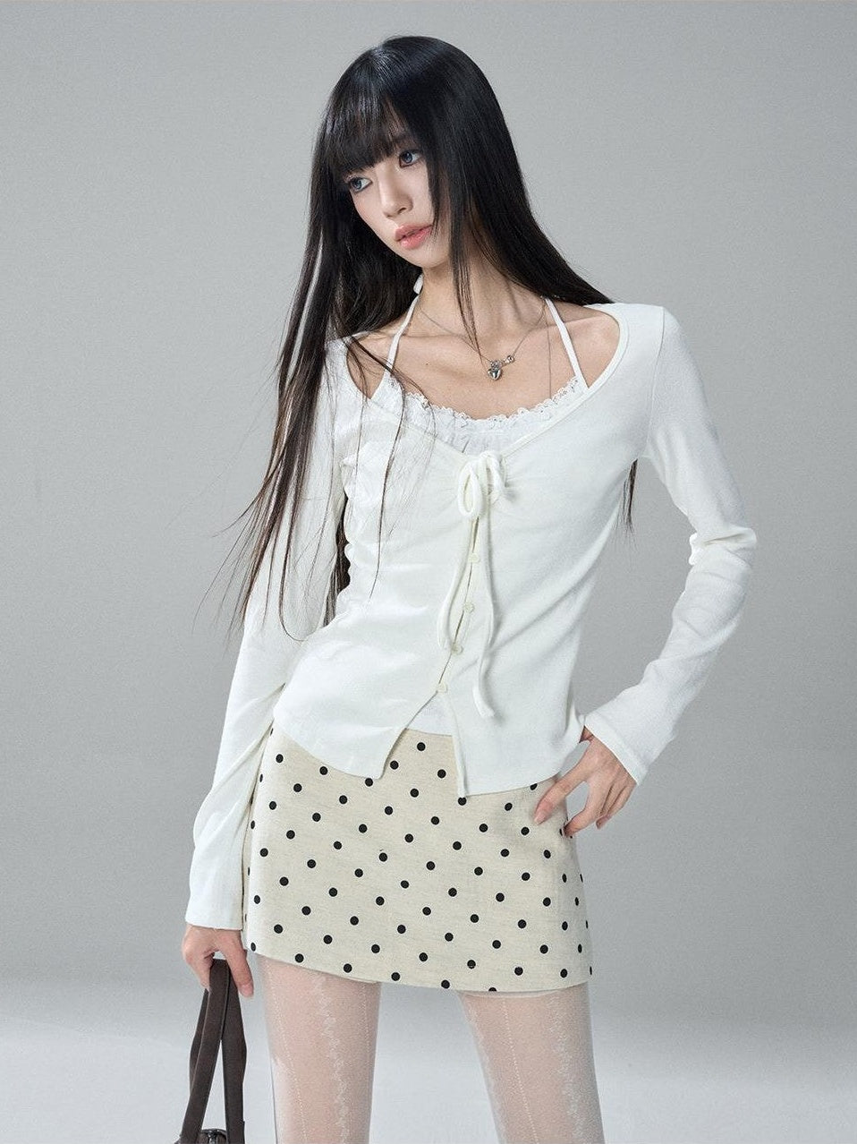 LADYGHOST Apricot Polka Dot Brushed High Waist Bodycon Women&