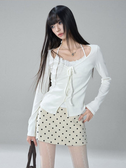 LADYGHOST Apricot Polka Dot Brushed High Waist Bodycon Women&