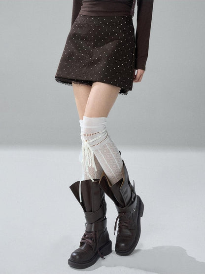 LADYGHOST Brown Polka Dot Lace Print Bodycon Women&
