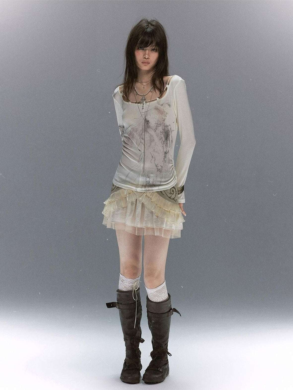 Cest Nous Sheer Lace Printed Rope Knot Women&