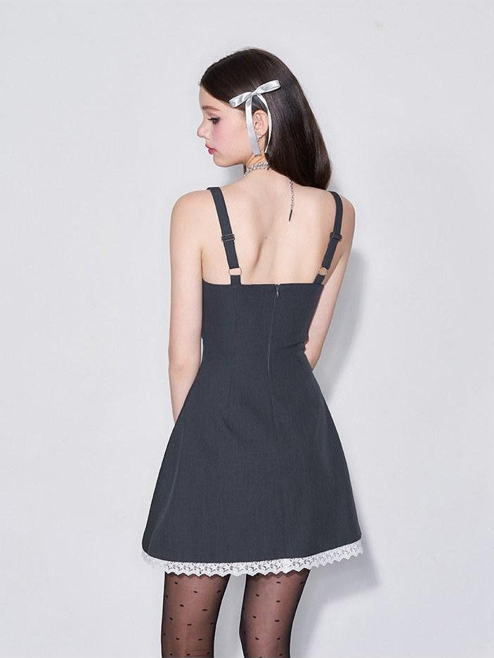 AFTADAWN 3d Bow V-neck Cinched Waist Aline Wide Strap Women&