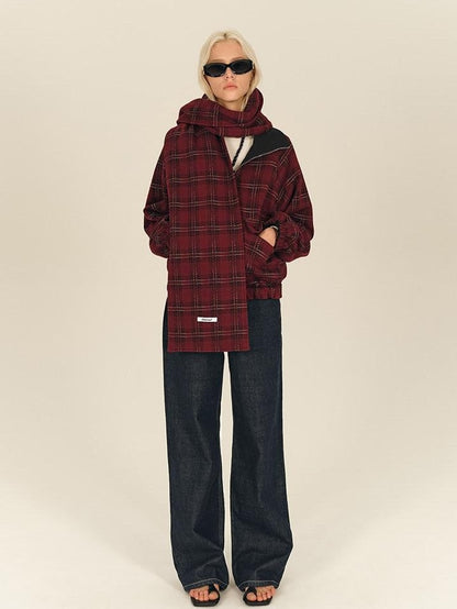 AFTADAWN Reversible Red Plaid Boxy Oversized Women&