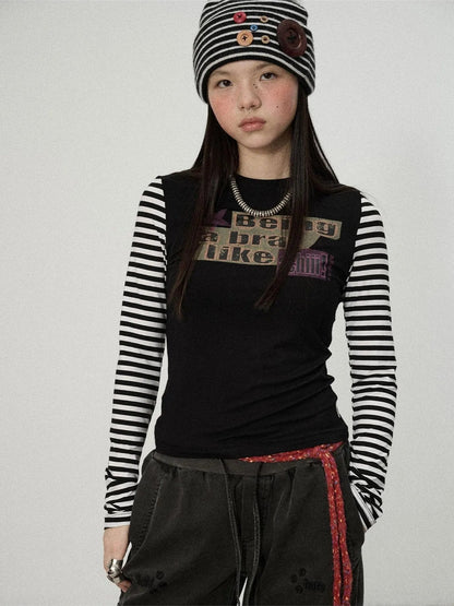 Achihara Being A Brat Like A Child Stripe Long Sleeve Top