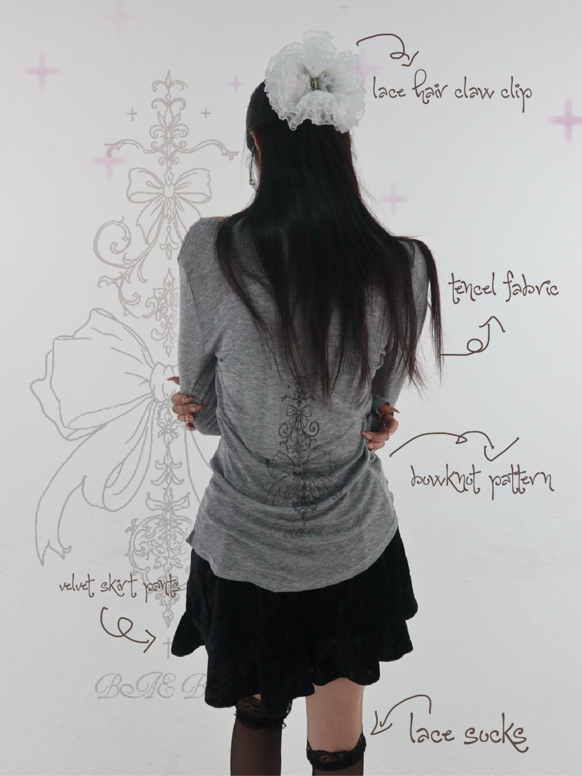 bae bi Butterfly Bow Print Low Round Neck Slim Fit Women&