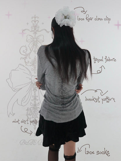 bae bi Butterfly Bow Print Low Round Neck Slim Fit Women&