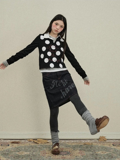 Achihara Denim Print Mini Skirt 2025 Spring Autumn Casual Wear