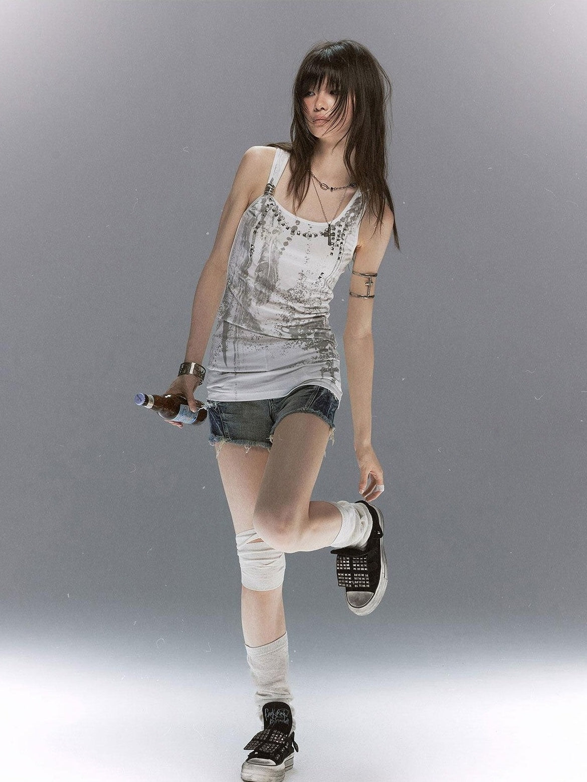Cest Nous Feather Chain Metal Buckle Mottled Print Slim Fit Women&