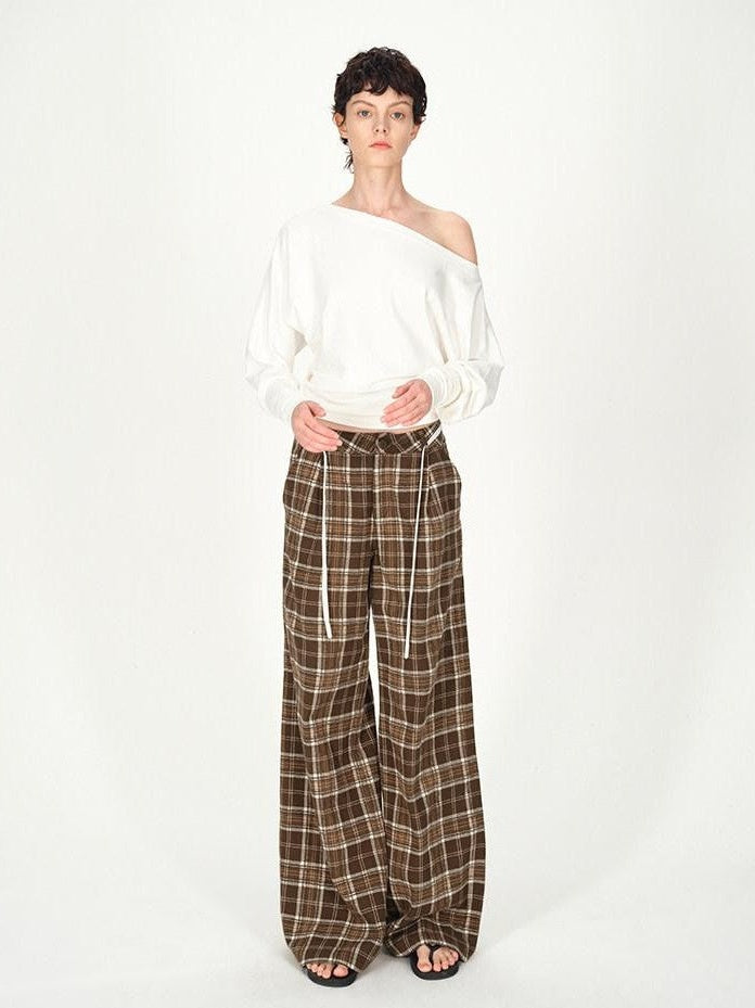 AFTADAWN Plaid Textured Pleated Low Waist Women&