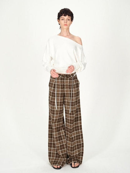AFTADAWN Plaid Textured Pleated Low Waist Women&