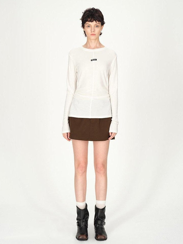 AFTADAWN Logo Embroidery Ruched Waist Round Neck Women&