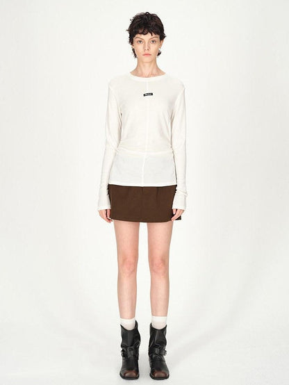 AFTADAWN Logo Embroidery Ruched Waist Round Neck Women&