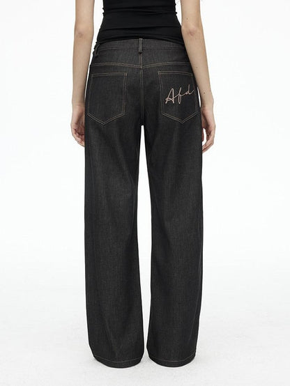 AFTADAWN Faux Denim Back Pocket Embroidery Low Waist Women&