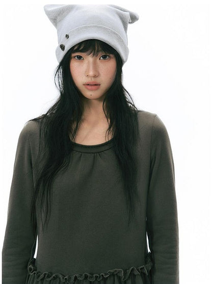 NAPSNAPS Rolled Edge Raw Hem Long Sleeve Round Neck Women&