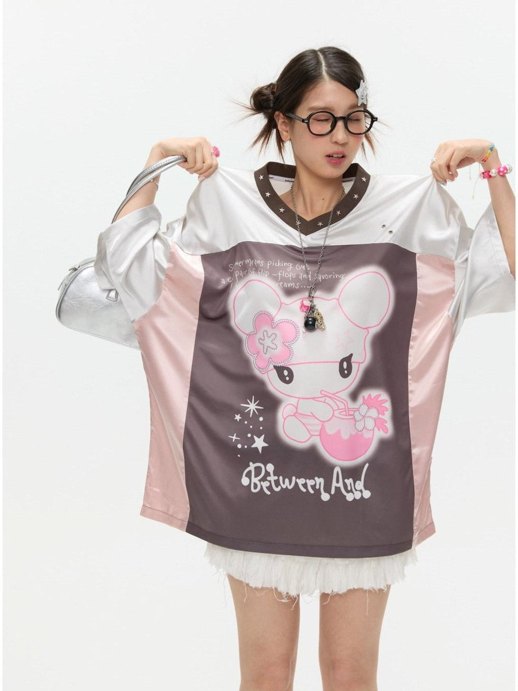 BETWEENAND Silver Patchwork Printed Breathable Women&