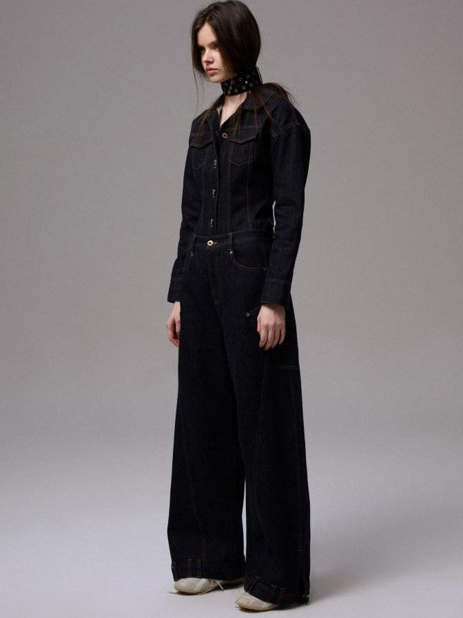 1JINN STUDIO Raw Denim Deconstructed Embroidered Low Rise Women&