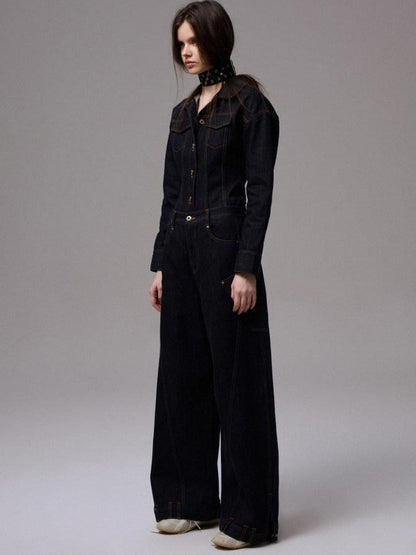 1JINN STUDIO Raw Denim Deconstructed Embroidered Low Rise Women&